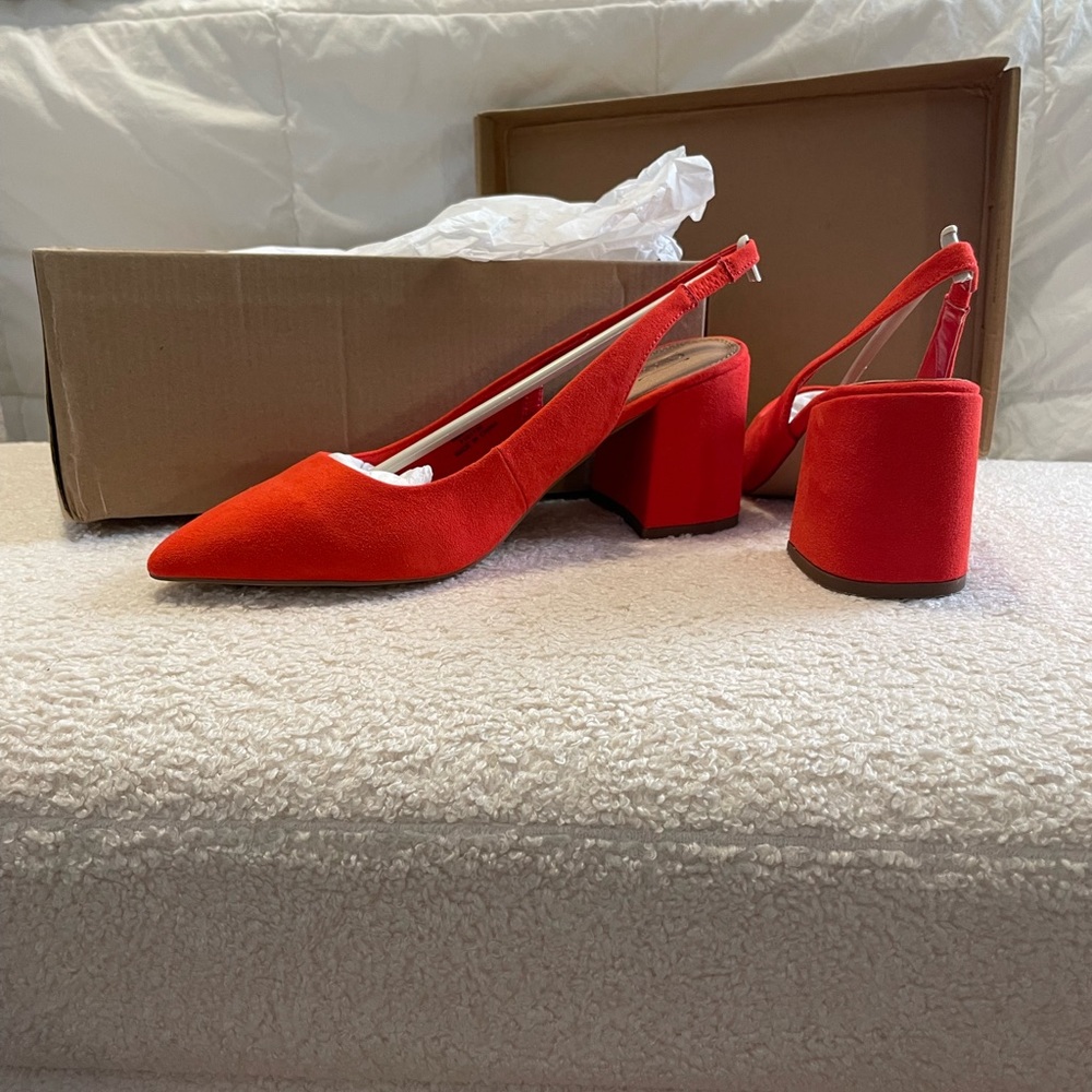 NIB ASOS wide fit slingback blood orange 2.5 inch heel size UK 6 US 8